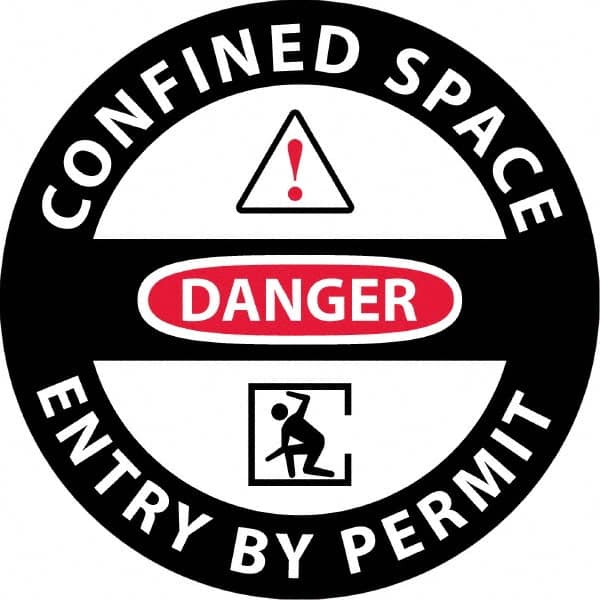 NMC - "Danger - Confined Space Entry By Permit", 36" Long x 36" Wide, Sportwalk Safety Sign - Round, 0.005" Thick, Use for Workplace/Safety - Caliber Tooling