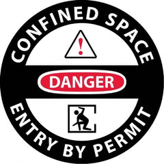 NMC - "Danger - Confined Space Entry By Permit", 36" Long x 36" Wide, Asphalt Art Safety Sign - Round, 0.005" Thick, Use for Workplace/Safety - Caliber Tooling