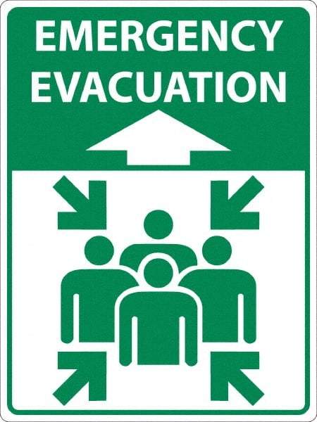 NMC - "Emergency Evacuation", 24" Long x 18" Wide, Asphalt Art Safety Sign - Rectangle, 0.005" Thick, Use for Workplace/Safety - Caliber Tooling