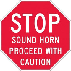 NMC - "Stop - Sound Horn Proceed With Caution", 36" Long x 36" Wide, Texwalk Safety Sign - Octagon, 0.005" Thick, Use for Workplace/Safety - Caliber Tooling