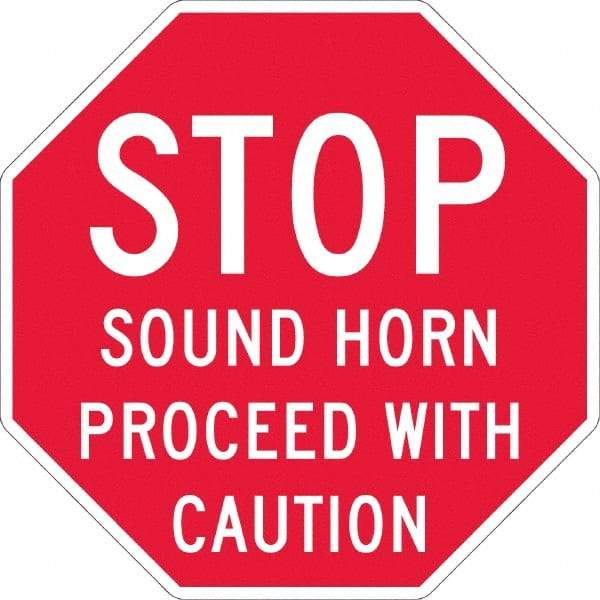 NMC - "Stop - Sound Horn Proceed With Caution", 36" Long x 36" Wide, Sportwalk Safety Sign - Octagon, 0.005" Thick, Use for Workplace/Safety - Caliber Tooling