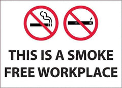 NMC - "This Is a Smoke Free Workplace", 10" Long x 14" Wide, Pressure-Sensitive Vinyl Safety Sign - Rectangular, 0.0045" Thick, Use for Smoking Regulations - Caliber Tooling