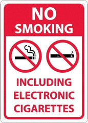 NMC - "No Smoking Including Electronic Cigarettes", 10" Long x 14" Wide, Rigid Plastic Safety Sign - Rectangular, 0.05" Thick, Use for Smoking Regulations - Caliber Tooling