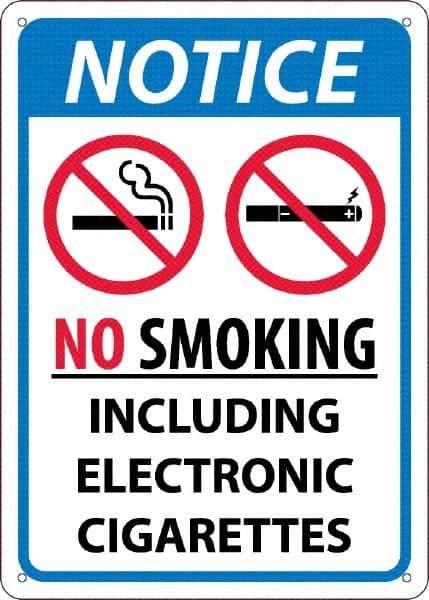 NMC - "No Smoking Including Electronic Cigarettes", 10" Long x 14" Wide, Rigid Plastic Safety Sign - Rectangular, 0.05" Thick, Use for Smoking Regulations - Caliber Tooling