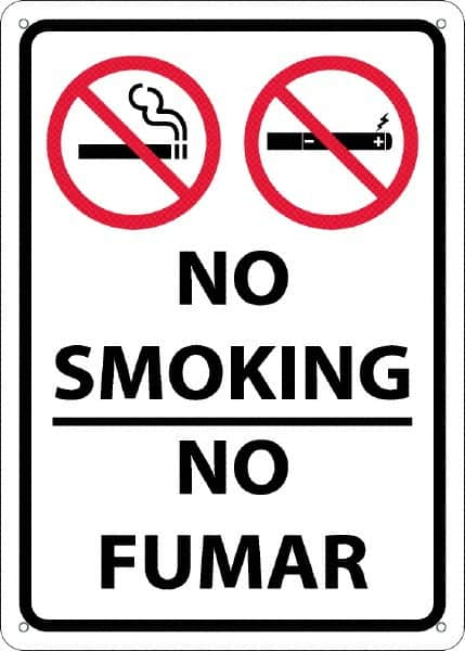 NMC - "No Smoking - No Fumar", 10" Long x 14" Wide, Aluminum Safety Sign - Rectangular, 0.04" Thick, Use for Smoking Regulations - Caliber Tooling