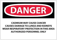 NMC - "Danger - Cadmium May Cause Cancer", 10" Long x 14" Wide, Aluminum Safety Sign - Rectangle, 0.04" Thick, Use for Hazardous Materials - Caliber Tooling