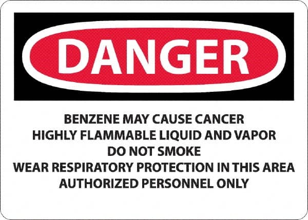 NMC - "Danger - Benzene May Cause Cancer", 10" Long x 14" Wide, Rigid Plastic Safety Sign - Rectangle, 0.05" Thick, Use for Hazardous Materials - Caliber Tooling