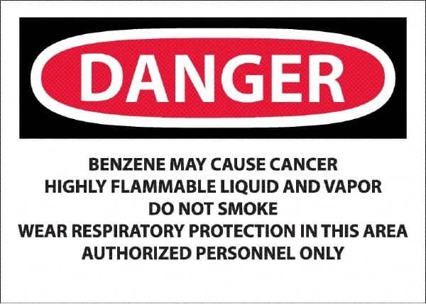 NMC - "Danger - Benzene May Cause Cancer", 10" Long x 14" Wide, Pressure-Sensitive Vinyl Safety Sign - Rectangle, 0.0045" Thick, Use for Hazardous Materials - Caliber Tooling