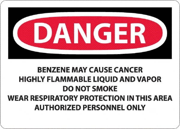 NMC - "Danger - Benzene May Cause Cancer", 10" Long x 14" Wide, Aluminum Safety Sign - Rectangle, 0.04" Thick, Use for Hazardous Materials - Caliber Tooling