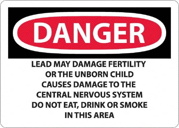 NMC - "Danger - Lead May Damage Fertility or the Unborn Child", 10" Long x 14" Wide, Aluminum Safety Sign - Rectangle, 0.04" Thick, Use for Hazardous Materials - Caliber Tooling