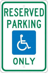 NMC - "Reserved Parking Only", "Handicap Symbol", 12" Wide x 18" High, Aluminum ADA Signs - 0.08" Thick, Green & Blue on White, Engineer Grade Reflectivity, Rectangle, Post Mount - Caliber Tooling