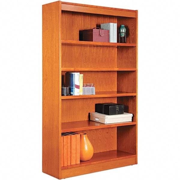 ALERA - 5 Shelf, 60" High x 35.63" Wide Bookcase - 11-3/4" Deep, Wood Veneer, Medium Cherry - Caliber Tooling