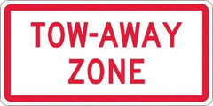 NMC - "Tow Away Zone", 12" Wide x 6" High, Aluminum No Parking & Tow Away Signs - 0.063" Thick, Red on White, Rectangle, Post Mount - Caliber Tooling