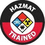 NMC - Haz Mat Trained, Hard Hat Label - Round, Blue, Red, Yellow & Black on White, 0.004" Thick, Indoor or Outdoor, Adhesive Backed, For Accident Prevention - Caliber Tooling