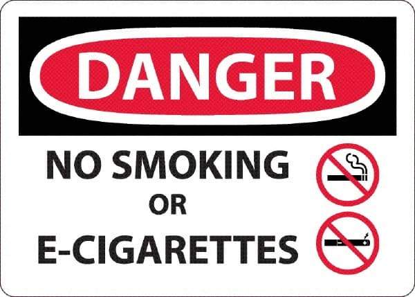 NMC - "Danger - No Smoking or E-Cigarettes", 10" Long x 14" Wide, Aluminum Safety Sign - Rectangle, 0.04" Thick, Use for Smoking Regulations - Caliber Tooling