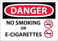 NMC - "Danger - No Smoking or E-Cigarettes", 10" Long x 14" Wide, Aluminum Safety Sign - Rectangle, 0.04" Thick, Use for Smoking Regulations - Caliber Tooling