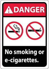 NMC - "Danger - No Smoking or E-Cigarettes", 10" Long x 14" Wide, Aluminum Safety Sign - Rectangle, 0.04" Thick, Use for Smoking Regulations - Caliber Tooling