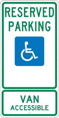 NMC - "Reserved Parking Van Accessible", "Handicap Symbol", 12" Wide x 24" High, Aluminum ADA Signs - 0.08" Thick, Green & Blue on White, Engineer Grade Reflectivity, Rectangle, Post Mount - Caliber Tooling