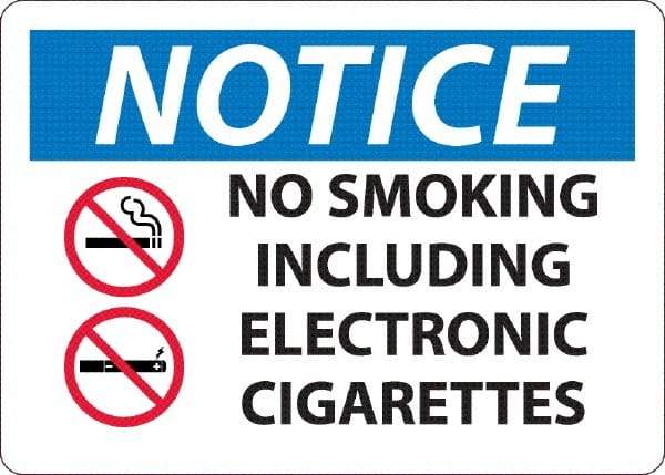 NMC - "No Smoking Including Electronic Cigarettes", 10" Long x 14" Wide, Aluminum Safety Sign - Rectangle, 0.04" Thick, Use for Smoking Regulations - Caliber Tooling