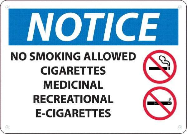 NMC - "No Smoking Allowed, Cigarettes, Medicinal,Recreational,E-Cigs", 10" Long x 14" Wide, Rigid Plastic Safety Sign - Rectangle, 0.05" Thick, Use for Smoking Regulations - Caliber Tooling