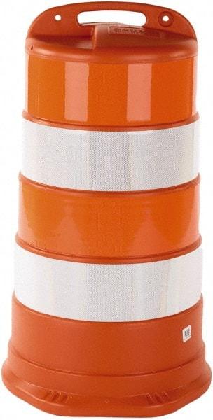 PRO-SAFE - 40" High x 36" Wide Reflective Round Barrel - High Density Polyethylene (HDPE), 10 Lbs, Orange - Caliber Tooling