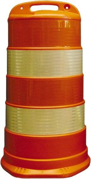 PRO-SAFE - 40" High x 36" Wide Reflective Round Barrel - High Density Polyethylene (HDPE), 10 Lbs, Orange - Caliber Tooling