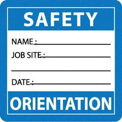 NMC - Safety Orientation - Name ____ Job Site ____ Date ____, Hard Hat Label - Blue/White/Black, 0.045" Thick, For Accident Prevention - Caliber Tooling