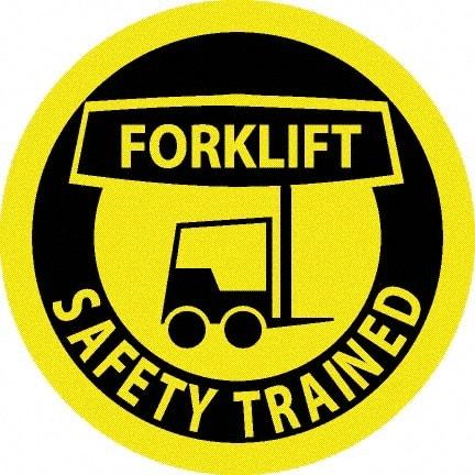 NMC - Forklift Safety Trained, Hard Hat Label - Black on Yellow, 0.045" Thick, For Accident Prevention - Caliber Tooling