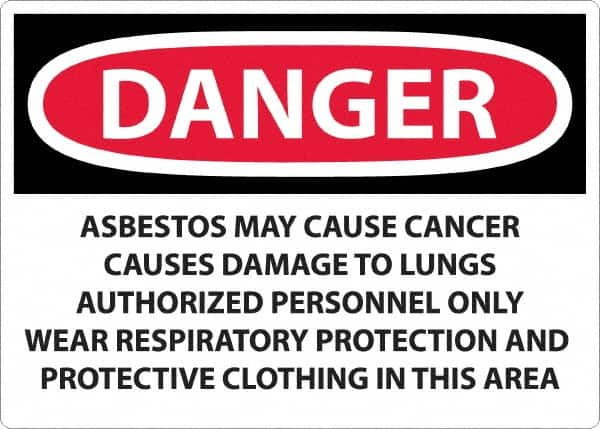 NMC - "Danger - Asbestos May Cause Cancer", 20" Long x 28" Wide, Rigid Plastic Safety Sign - Rectangular, 0.05" Thick, Use for Hazardous Materials - Caliber Tooling