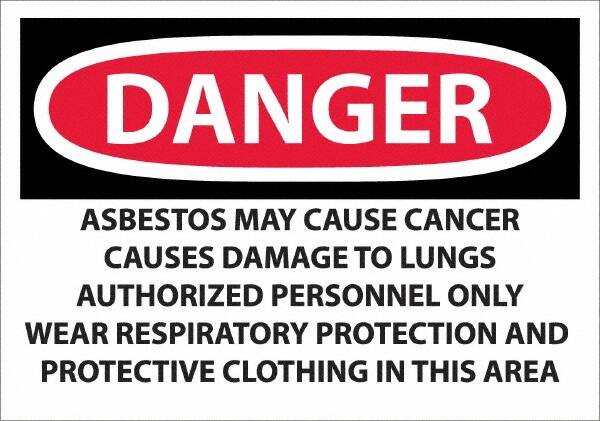 NMC - "Danger - Asbestos May Cause Cancer", 14" Long x 20" Wide, Pressure-Sensitive Vinyl Safety Sign - Rectangular, 0.0045" Thick, Use for Hazardous Materials - Caliber Tooling