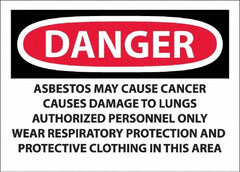 NMC - "Danger - Asbestos May Cause Cancer", 10" Long x 14" Wide, Pressure-Sensitive Vinyl Safety Sign - Rectangular, 0.0045" Thick, Use for Hazardous Materials - Caliber Tooling