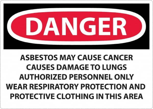 NMC - "Danger - Asbestos May Cause Cancer", 20" Long x 28" Wide, Aluminum Safety Sign - Rectangular, 0.04" Thick, Use for Hazardous Materials - Caliber Tooling