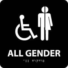 NMC - "All Gender", 8" Long x 8" Wide, Gravoply (Engraved) Safety Sign - Square, 0.25" Thick, Use for Restroom, Janitorial & Housekeeping - Caliber Tooling