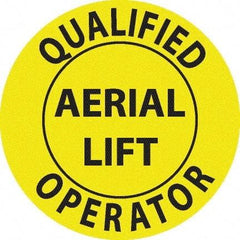 NMC - Qualified Aerial Lift Operator, Hard Hat Label - Black on Yellow, 0.045" Thick, For Accident Prevention - Caliber Tooling