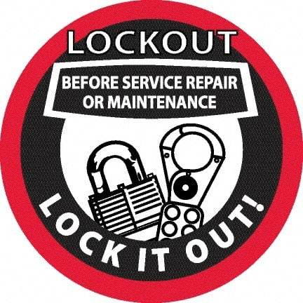 NMC - Lockout Before Service Repair or Maintenance - Lock It Out, Hard Hat Label - Black & Red on White, 0.045" Thick, For Accident Prevention - Caliber Tooling