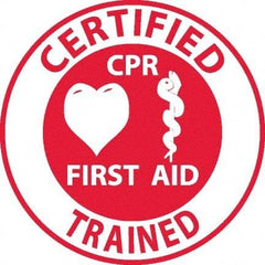 NMC - Certified CPR First Aid Trained, Hard Hat Label - Red on White, 0.045" Thick, For Accident Prevention - Caliber Tooling