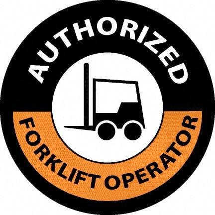 NMC - Authorized Forklift Operator, Hard Hat Label - Black/Orange/White, 0.045" Thick, For Accident Prevention - Caliber Tooling