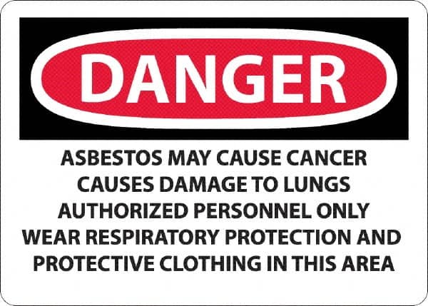 NMC - "Danger - Asbestos May Cause Cancer", 10" Long x 14" Wide, Aluminum Safety Sign - Rectangular, 0.04" Thick, Use for Hazardous Materials - Caliber Tooling