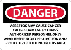 NMC - "Danger - Asbestos May Cause Cancer", 10" Long x 14" Wide, Aluminum Safety Sign - Rectangular, 0.04" Thick, Use for Hazardous Materials - Caliber Tooling