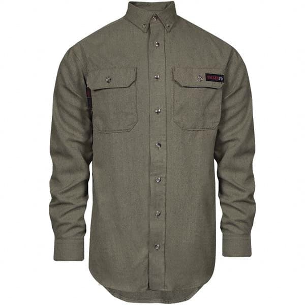 National Safety Apparel - Size S Tall Khaki Flame Resistant/Retardant Long Sleeve Button Down Shirt - Exact Industrial Supply