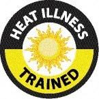 NMC - Heat Illness Trained, Hard Hat Label - Round, White & Yellow on Black, 0.004" Thick, Indoor or Outdoor, Adhesive Backed, For Accident Prevention - Caliber Tooling