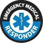 NMC - Emergency Medical Responder, Hard Hat Label - Round, Black & Blue on White, 0.004" Thick, Indoor or Outdoor, Adhesive Backed, For Accident Prevention - Caliber Tooling