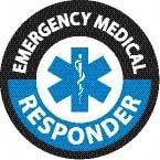 NMC - Emergency Medical Responder, Hard Hat Label - Round, Black & Blue on White, 0.004" Thick, Indoor or Outdoor, Adhesive Backed, For Accident Prevention - Caliber Tooling