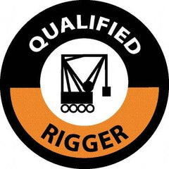 NMC - Qualified Rigger, Hard Hat Label - Round, Black & Orange on White, 0.004" Thick, Indoor or Outdoor, Adhesive Backed, For Accident Prevention - Caliber Tooling