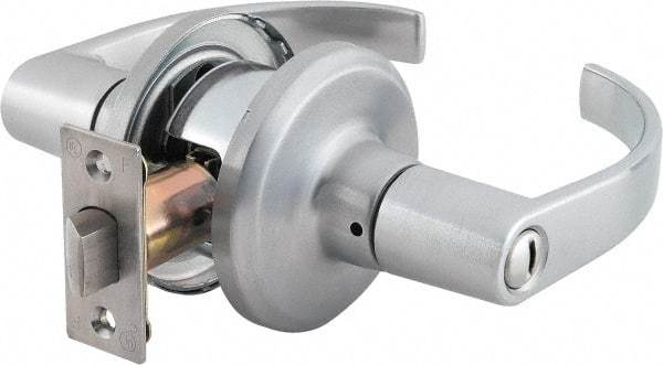 Stanley - Grade 2 Privacy Lever Lockset - 2-3/8 & 2-3/4" Back Set, Keyless Cylinder, Brass Alloy, Satin Chrome Finish - Caliber Tooling