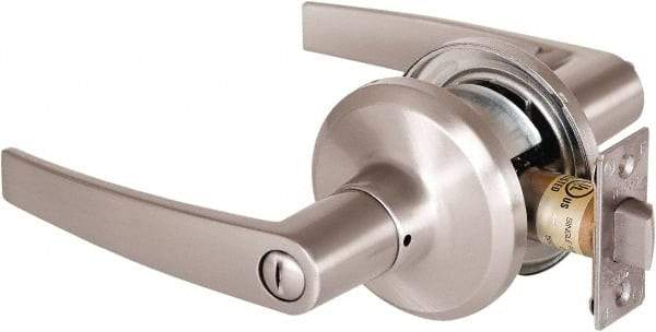 Stanley - Grade 2 Privacy Lever Lockset - 2-3/8 & 2-3/4" Back Set, Keyless Cylinder, Brass Alloy, Satin Nickel Finish - Caliber Tooling