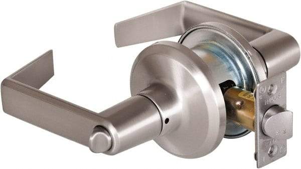 Stanley - Grade 2 Privacy Lever Lockset - 2-3/8 & 2-3/4" Back Set, Keyless Cylinder, Brass Alloy, Satin Nickel Finish - Caliber Tooling