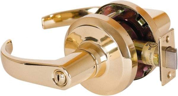 Stanley - Grade 1 Privacy Lever Lockset - 2-3/4" Back Set, Keyless Cylinder, Brass Alloy, Bright Brass Finish - Caliber Tooling