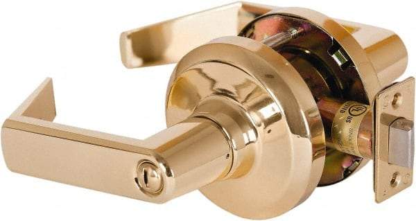 Stanley - Grade 1 Privacy Lever Lockset - 2-3/4" Back Set, Keyless Cylinder, Brass Alloy, Bright Brass Finish - Caliber Tooling