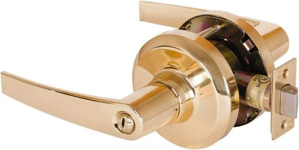 Stanley - Grade 1 Privacy Lever Lockset - 2-3/4" Back Set, Keyless Cylinder, Brass Alloy, Bright Brass Finish - Caliber Tooling